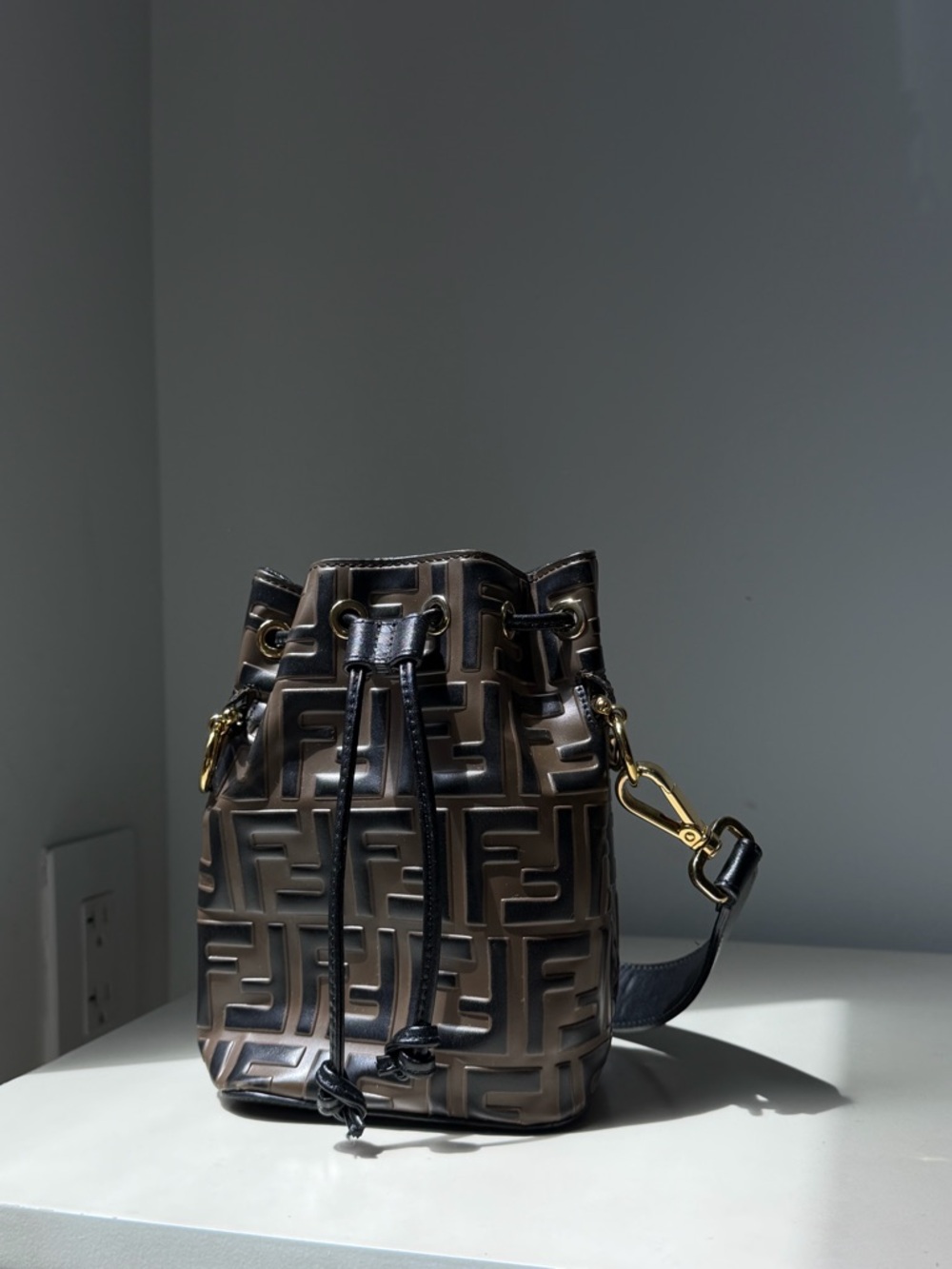 Fendi Mon Tresor Zucca Embossed Leather Mini bucket bag